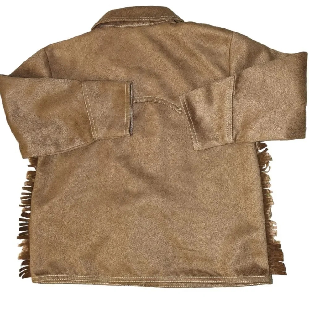 le•top brown faux leather western jacket with embroidered cow & horse🐎 🐄‎